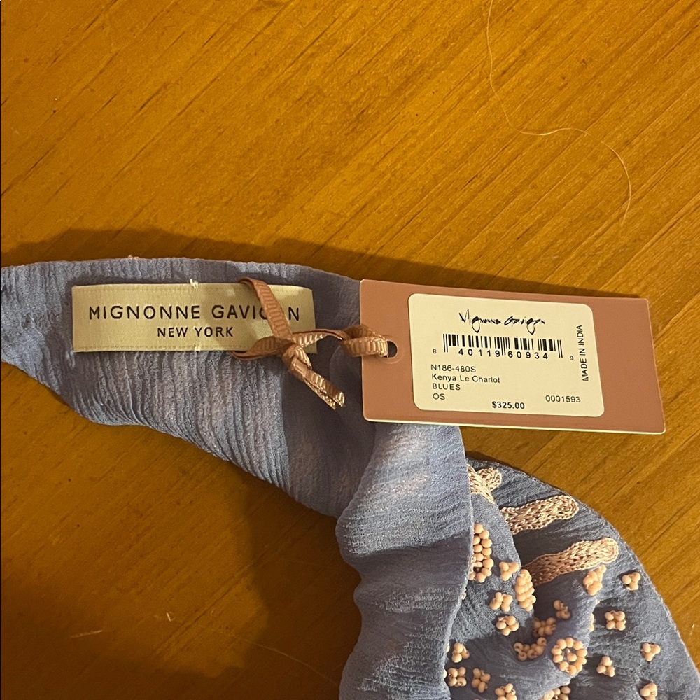 Mignonne Gavigan Kenya Le Charlotte Light Blue and Pink Embroidered Scarf - Picture 2 of 8